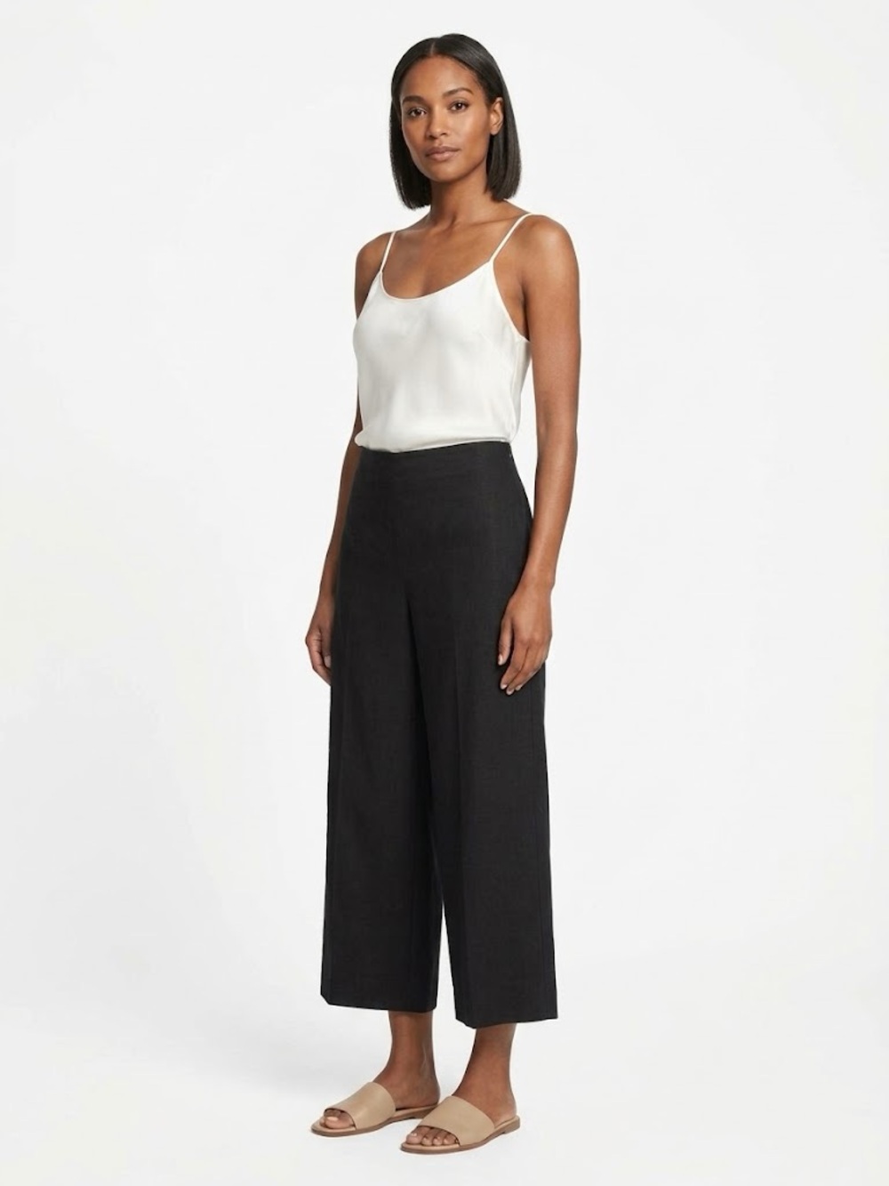Vince NWT Linen Blend Classic Wide Leg Cropped Black Trouser Pants Size 8